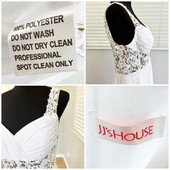 WHITE A-LINE/SWEETHEART NECKLINE CHIFFON WEDDING DRESS WITH LACE TOP & CRYSTALS - Picture 14 of 17